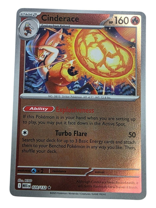 Cinderace Holo Rare Pokémon card with foil finish, featuring the character kicking a glowing fireball.