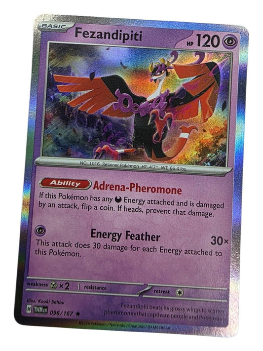 Fezandipiti Holo Rare Pokémon card from Twilight Masquerade with a holographic finish.