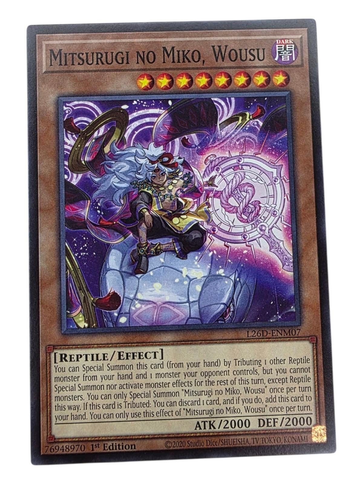 Mitsurugi no Miko, Wousu Yu-Gi-Oh! card, common rarity, 1st Edition, 2000 ATK/DEF.