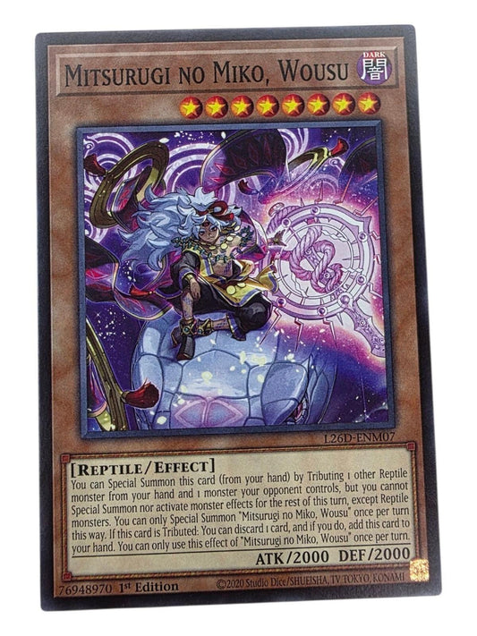 Mitsurugi no Miko, Wousu Yu-Gi-Oh! card, common rarity, 1st Edition, 2000 ATK/DEF.