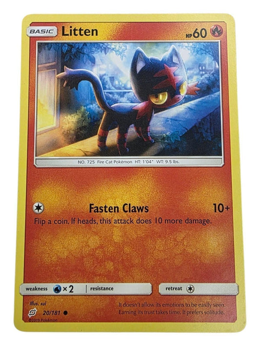 Litten Pokémon trading card from the Sun & Moon Team Up expansion.
