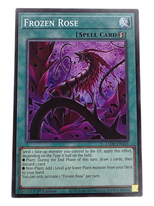 Frozen Rose Yu-Gi-Oh! Spell card with purple thorn monster art and effect text.