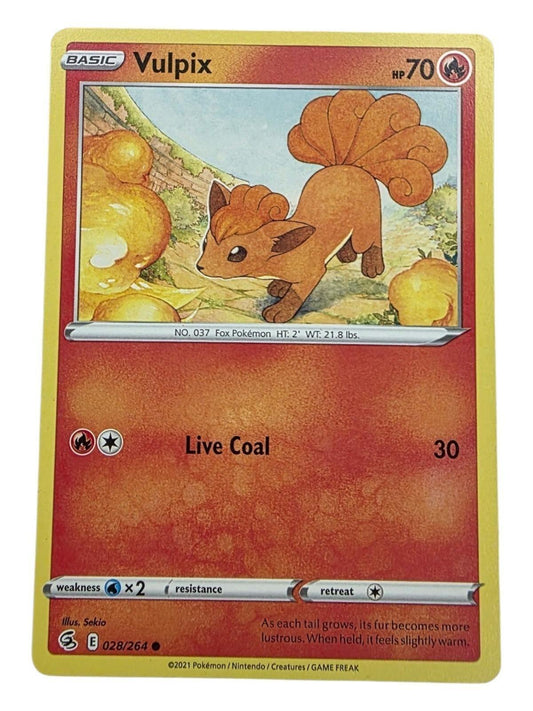 Vulpix 028/264 Pokémon card from Fusion Strike, featuring artwork of the orange fox Pokémon.