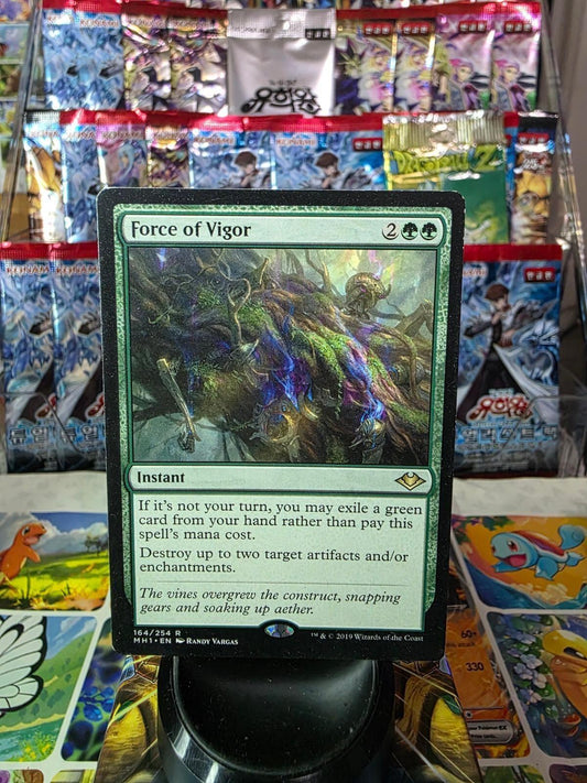 Force of Vigor trading card from Modern Horizons 1 in green, featuring fantasy artwork.