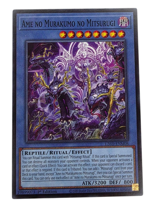Ame no Murakumo no Mitsurugi 1st Edition trading card featuring purple dragon artwork.