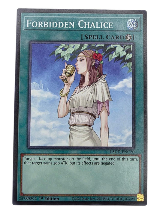Forbidden Chalice Yu-Gi-Oh! spell card featuring artwork of a woman drinking from a chalice.