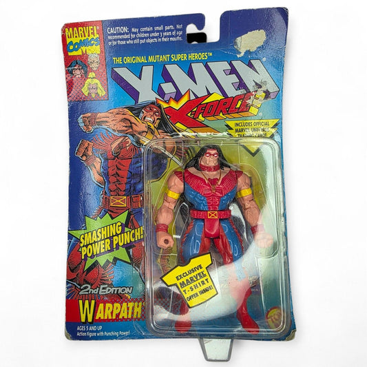Carded X-Force Warpath action figure in blue and red costume with long black hair.