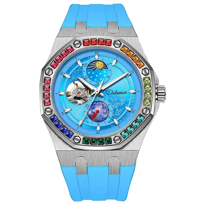 DULUNWE Top Brand Rhinestone Set Bezel Design New Automatic Steel Mechanical Watch Tourbillon Luminous Waterproof Men's Watch