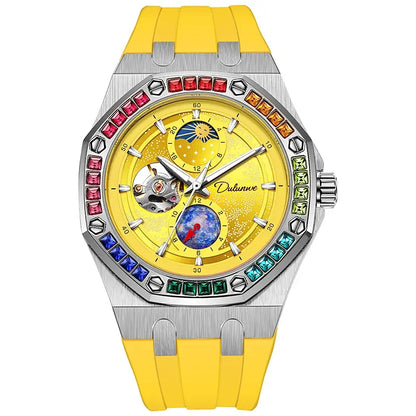 DULUNWE Top Brand Rhinestone Set Bezel Design New Automatic Steel Mechanical Watch Tourbillon Luminous Waterproof Men's Watch
