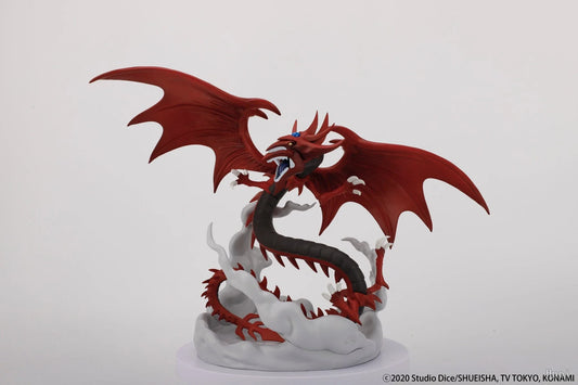 Slifer the Sky Dragon PVC figurine with red wings, dark coiled body, and a grey cloud base.