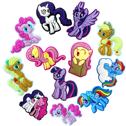 12pcs My Little Pony Shoe Charms PVC DIY Shoes Decoration Bracelet Wristband Sandal Buckle Sandal Shoe Accessories Kids Gifts