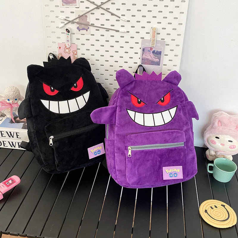 Gengar Plush Backpack Anime Pokemon School Bag Large Capacity Soft Stuffed Animal Shoulder Bag for Boys Girls Birthday Gift