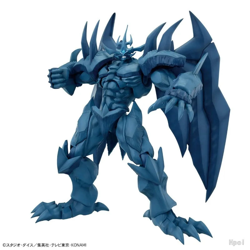 Blue articulated Slifer the Sky Dragon model toy with spiky wings and a muscular humanoid physique.