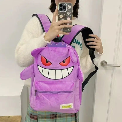 Gengar Plush Backpack Anime Pokemon School Bag Large Capacity Soft Stuffed Animal Shoulder Bag for Boys Girls Birthday Gift