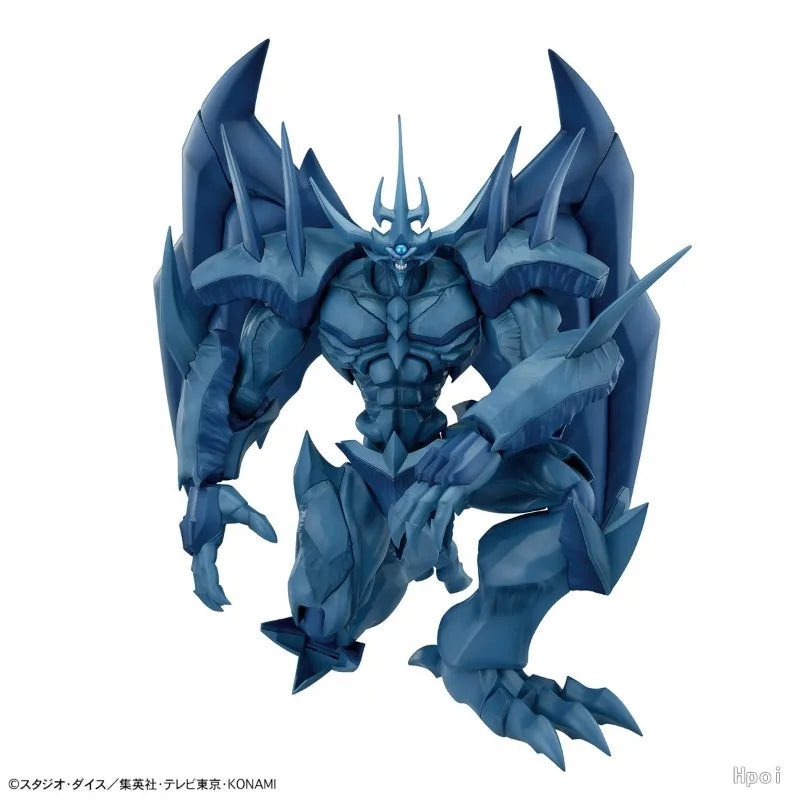 Posable blue Slifer the Sky Dragon model toy in a crouching pose with large wings and spiky crests.
