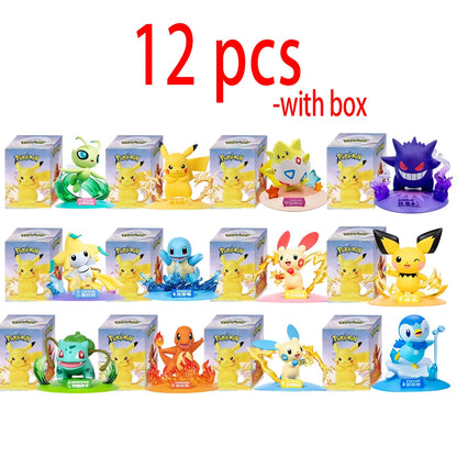 12 Pokemon action figures with boxes, including Pikachu, Celebi, Gengar, and Bulbasaur.