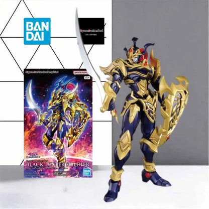 Black Luster Soldier action figure in gold and dark blue armor, holding a sword and shield, with its packaging.