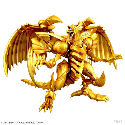 Metallic gold Slifer the Sky Dragon figure with large wings, sharp claws, and segmented armor.