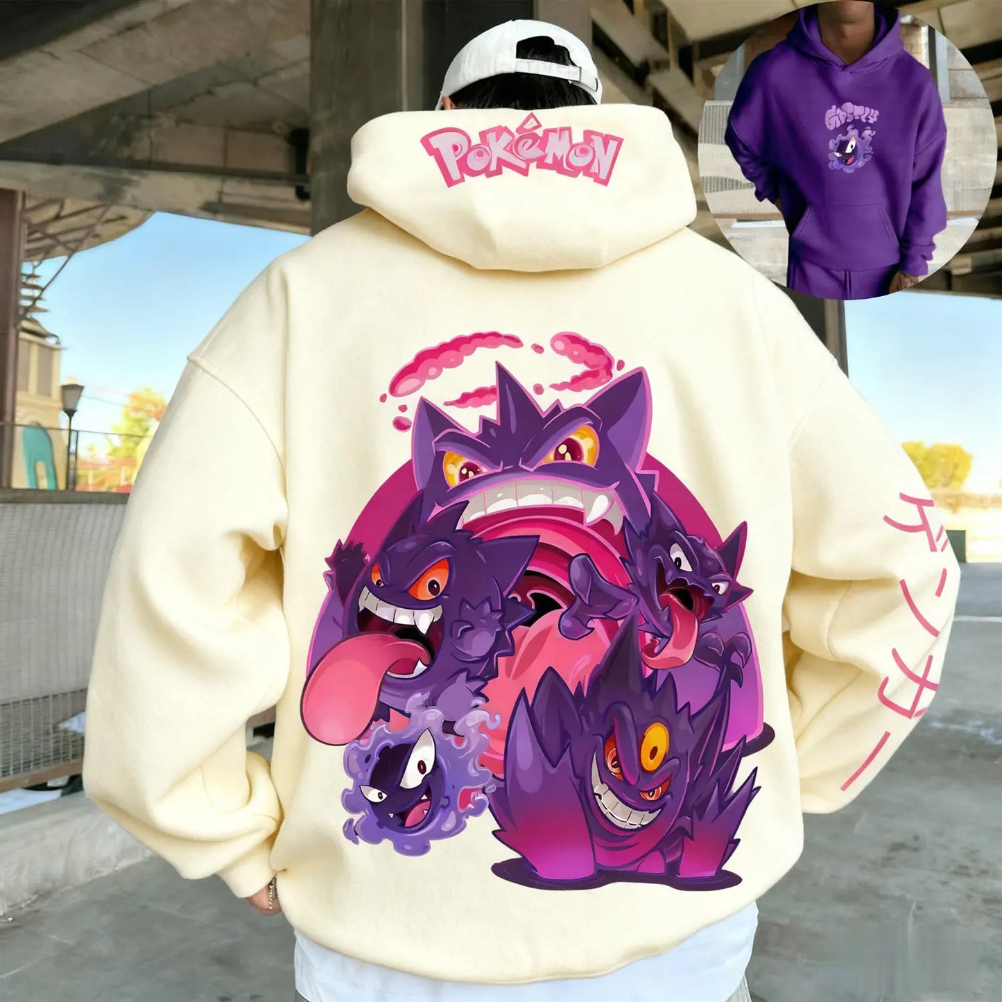 2026 Fall Winter Pokemon Gastly Haunter Gengar Hoodie, Cotton Anime Print Sweatshirt, Adult Kids Family Matching Sportswear Y2k