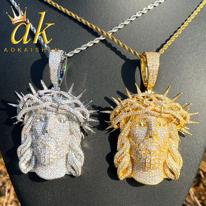 Aokaishen Iced Out Ratten Jesus Necklace Pendant for Men Prong Setting Cubic Zirocnia Hip Hop Jewelry