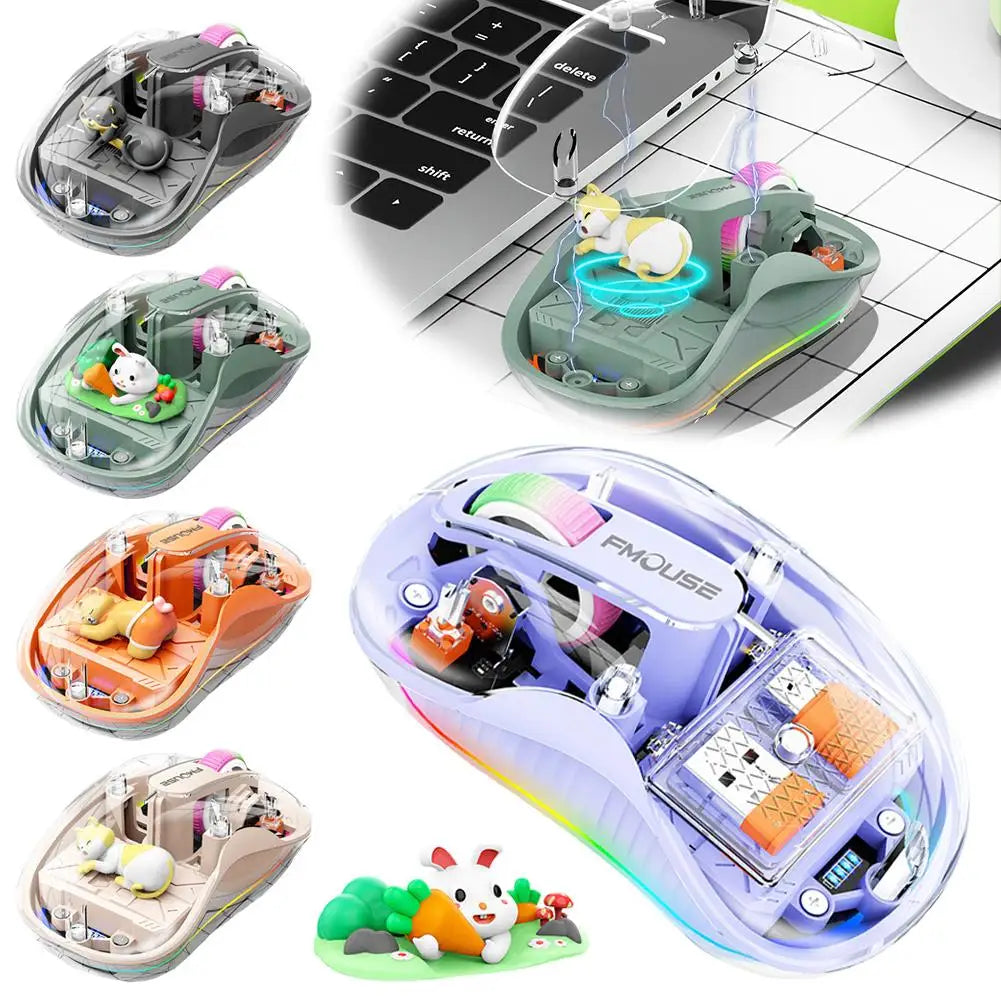 Luminous Transparent Wireless Bluetooth Three-Mode Charging Ergonomic Magnetic Doll Mouse