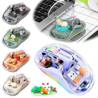 Luminous Transparent Wireless Bluetooth Three-Mode Charging Ergonomic Magnetic Doll Mouse