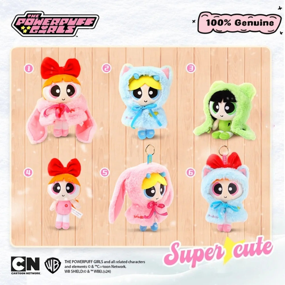 15cm Stuffed Anime Powerpuff Cartoon Cute Dress Up Plush Toys Bow Tie Doll Keychain Bag Ornament Girls Gifts
