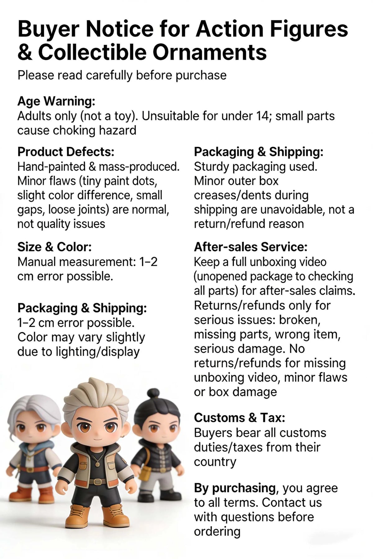 Text and three chibi action figures with gray and white hair.