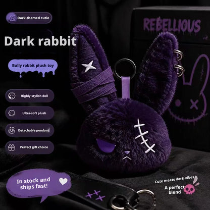 Gothic Bunny Plush Keychain Rabbit Bag Charm with Bandage Design Kawaii Key Ring Pendant Car Bag Ornament Gift