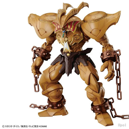 Tan, muscular model figure with large shoulder pads, red-and-gold headpiece, and chains on wrists and ankles.