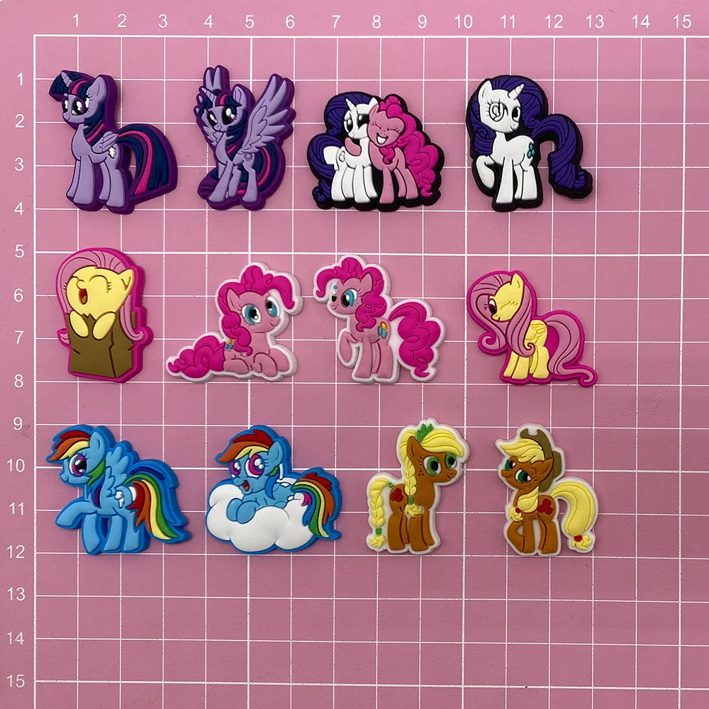 12pcs My Little Pony Shoe Charms PVC DIY Shoes Decoration Bracelet Wristband Sandal Buckle Sandal Shoe Accessories Kids Gifts