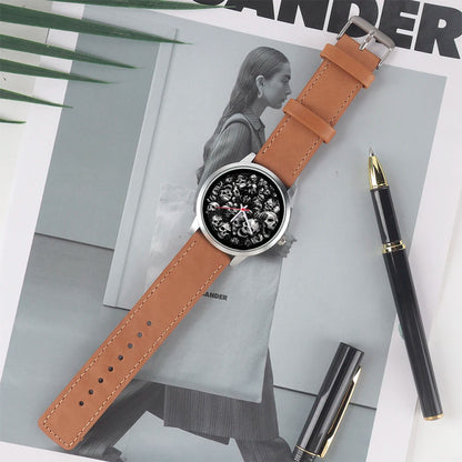Skeleton Skull Dial Gentleman Quartz Watch Men Personalized Wristwatch Black Fashion Souvenir Gift For Male Friend Husband