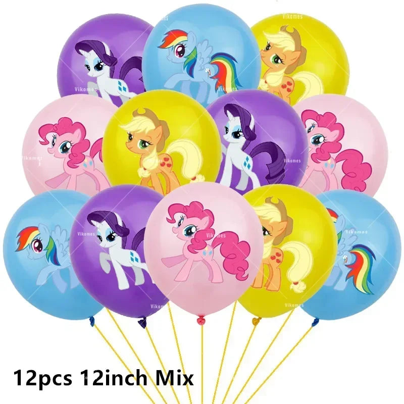 My Little Ponyed Foil Balloon Happy Birthday Latex Ballon Banner Party Decoration Cake Topper Supplies Backdrop Disposable Toy