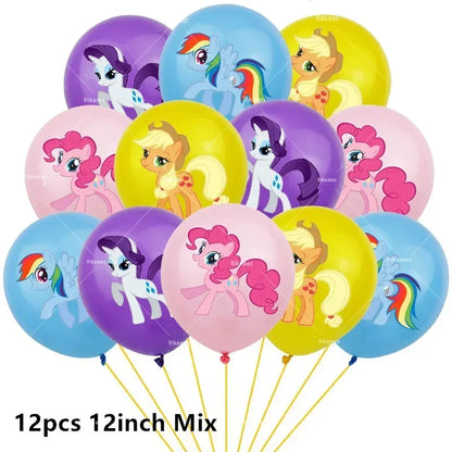 My Little Ponyed Foil Balloon Happy Birthday Latex Ballon Banner Party Decoration Cake Topper Supplies Backdrop Disposable Toy