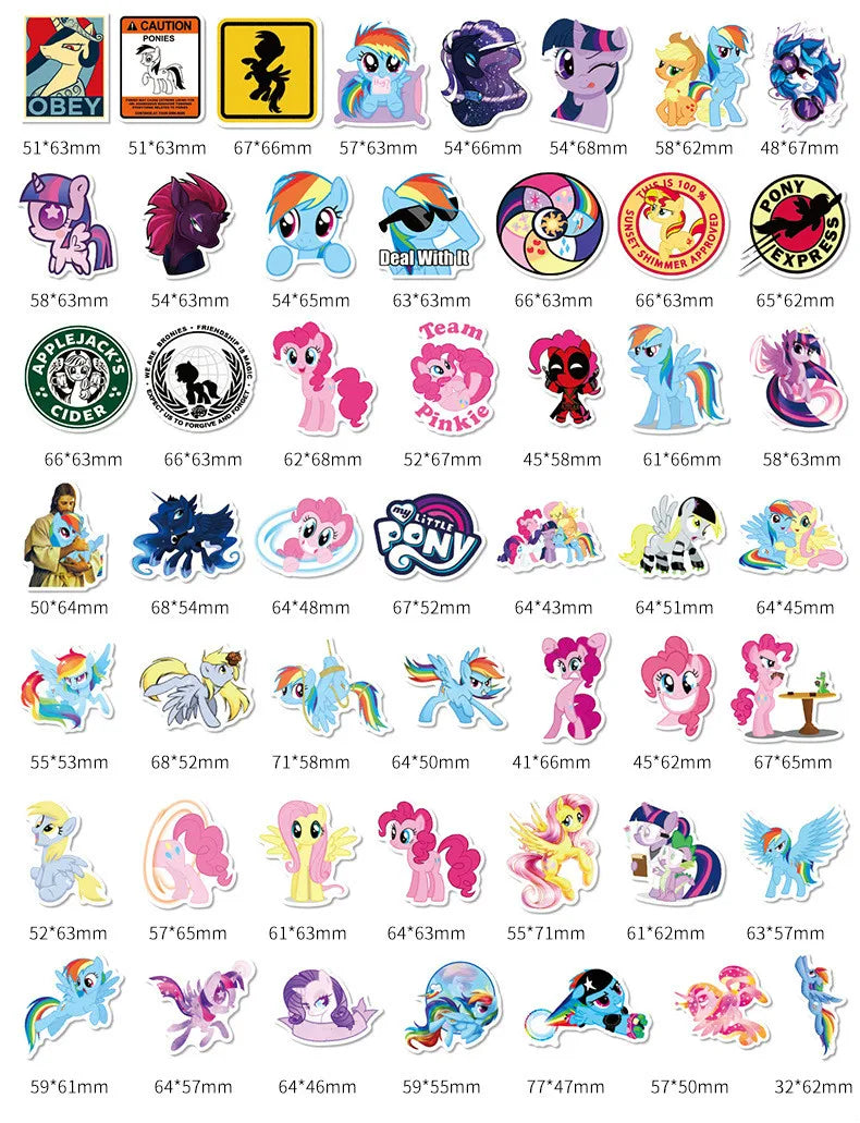 50Pcs Pony Stickers Cute Cartoon Stickers Mobile Phone Cup Notebook Waterproof Decorative Hand Account Stickers