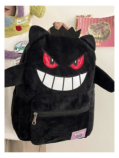 Gengar Plush Backpack Anime Pokemon School Bag Large Capacity Soft Stuffed Animal Shoulder Bag for Boys Girls Birthday Gift