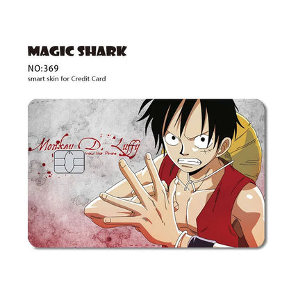 Matte credit card skin featuring Monkey D. Luffy with a red vest and straw hat on a gray and red background.