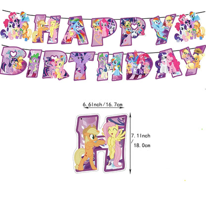 My Little Ponyed Foil Balloon Happy Birthday Latex Ballon Banner Party Decoration Cake Topper Supplies Backdrop Disposable Toy