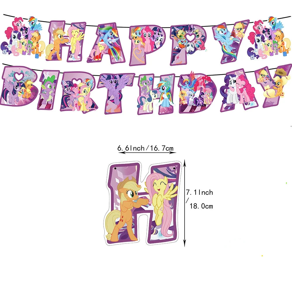 My Little Ponyed Foil Balloon Happy Birthday Latex Ballon Banner Party Decoration Cake Topper Supplies Backdrop Disposable Toy