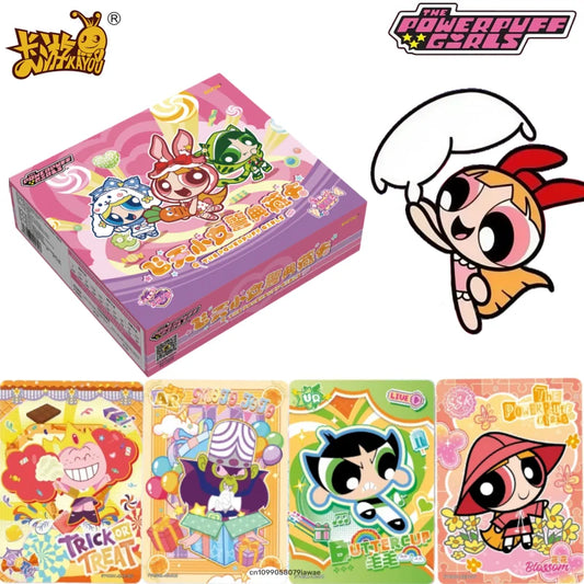 Powerpuff Girls Blossom Candy Bag card box with four colorful collectible cards featuring characters.