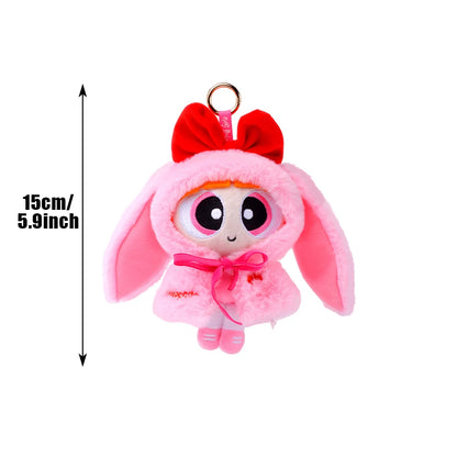 15cm Stuffed Anime Powerpuff Cartoon Cute Dress Up Plush Toys Bow Tie Doll Keychain Bag Ornament Girls Gifts