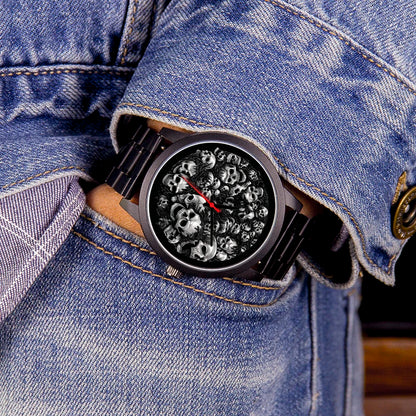 Skeleton Skull Dial Gentleman Quartz Watch Men Personalized Wristwatch Black Fashion Souvenir Gift For Male Friend Husband