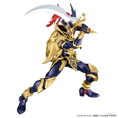 Posable figure in dark blue and gold armor, wielding a curved white sword.