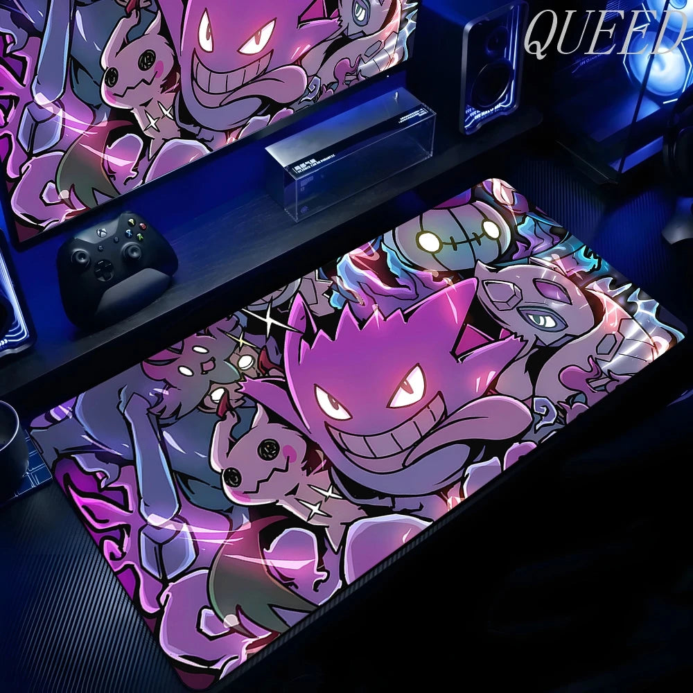 Purple XXL gaming mouse pad featuring Gengar and other ghost-type Pokémon in a collage.