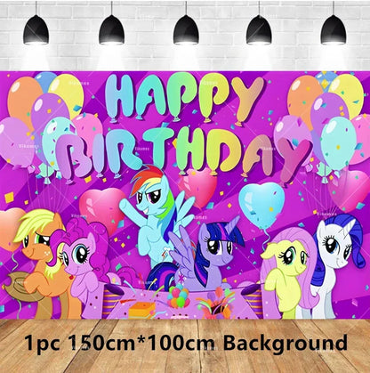 My Little Ponyed Foil Balloon Happy Birthday Latex Ballon Banner Party Decoration Cake Topper Supplies Backdrop Disposable Toy