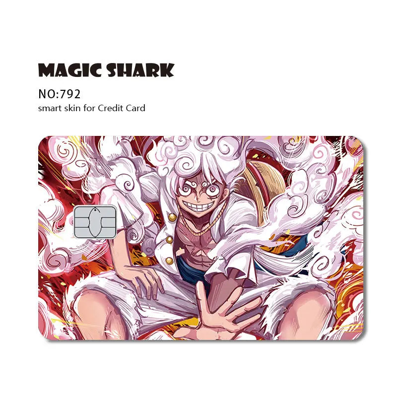 Anime card skin featuring a grinning character with white hair and clothing, surrounded by swirling white smoke on a red background.