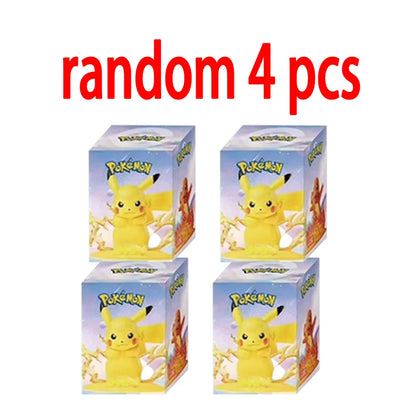 Four Pokémon blind boxes featuring Pikachu, with red text overhead reading "random 4 pcs".