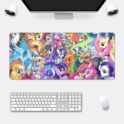 Large purple My Little Pony desk mat featuring various colorful cartoon pony characters.
