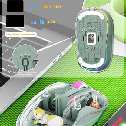 Luminous Transparent Wireless Bluetooth Three-Mode Charging Ergonomic Magnetic Doll Mouse