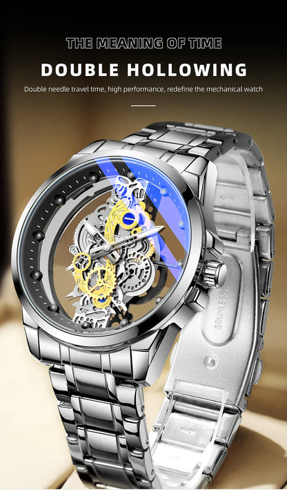 Hot Trendy Fashion Wholesale Men Golden Skeleton Automatic Quartz Wrist Watches Luxury